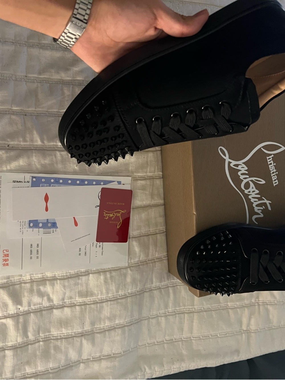Christian Louboutin Black Matte Spike Low-Top Sneakers